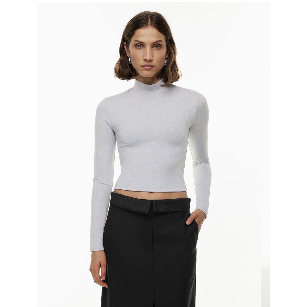 Babaton Aritzia Contour White Mock Neck Fitted Cropped Long Sleeve Top Womens XS